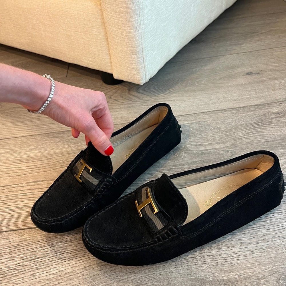 Tod's Black Suede Slippers with Gold Accent size 37 women’s